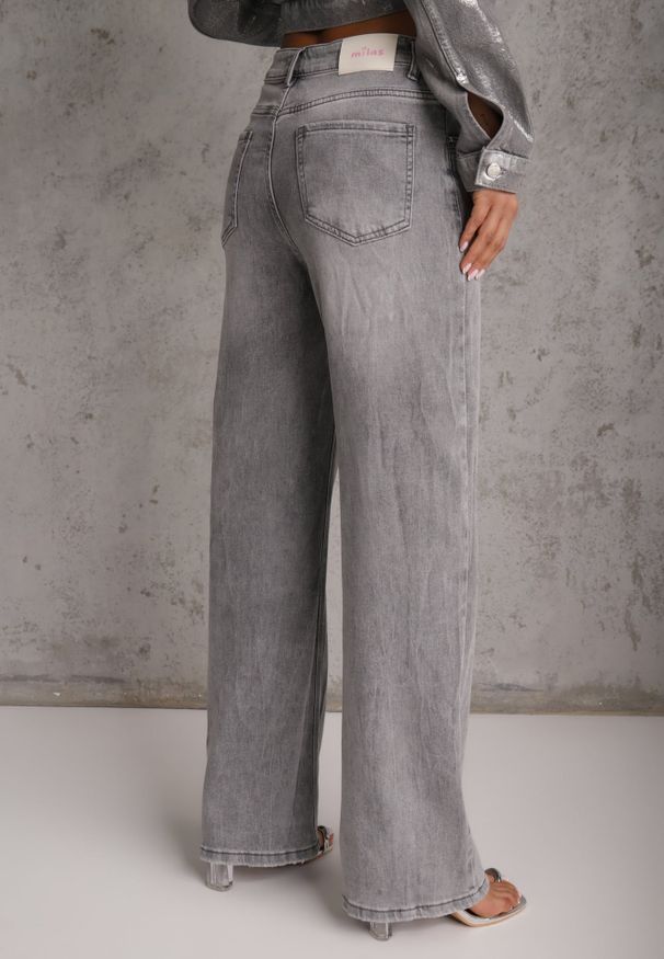 Renee - Szare Jeansy Wide Leg High Waist z Bawełną i Dodatkiem Wiskozy Rhenerila. Stan: podwyższony. Kolor: szary. Długość: długie. Wzór: gładki