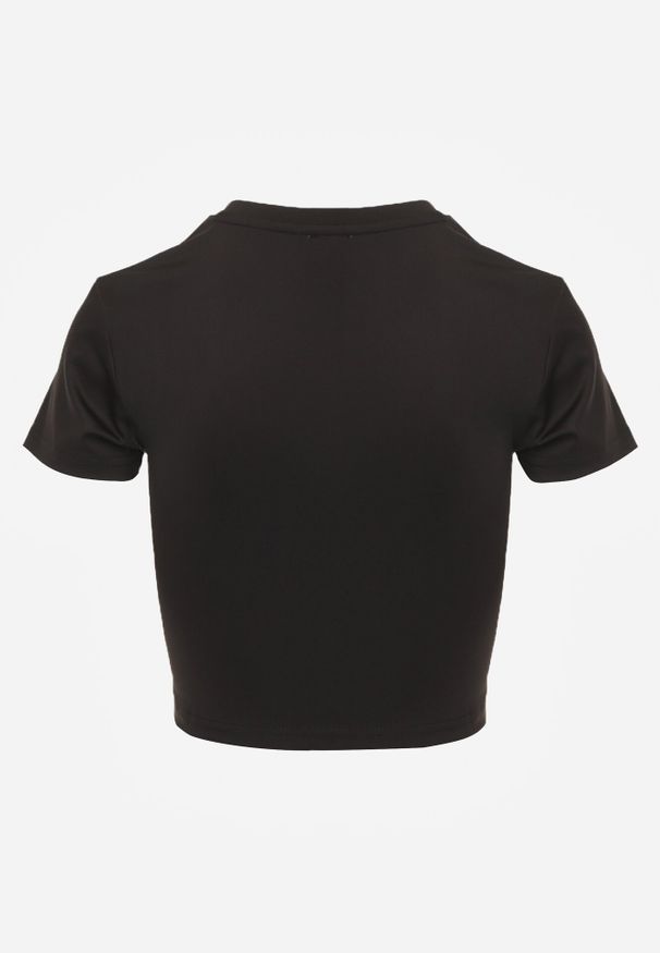 Born2be - Czarny Krótki T-shirt w Stylu Basic z Minimalistycznym Nadrukiem Orithana. Okazja: na co dzień. Kolor: czarny. Materiał: jeans. Długość: krótkie. Wzór: nadruk. Styl: sportowy, casual