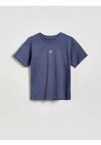 Reserved - Bawełniany t-shirt - granatowy. Kolor: niebieski. Materiał: bawełna