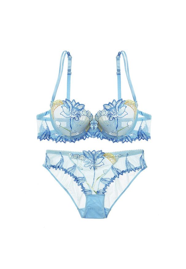 Intica - Komplet bielizny z subtelnym haftem na każdą okazję Jackie. Kolor: niebieski. Materiał: materiał. Wzór: haft