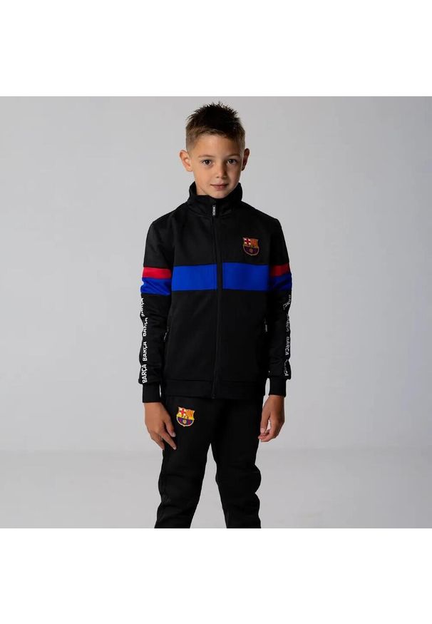 Dres piłkarski dziecięcy FC Barcelona 24/25. Kolor: czarny. Materiał: dresówka. Styl: sportowy