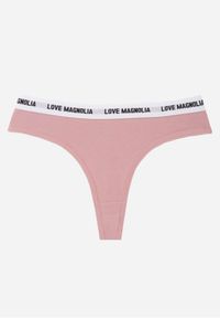Renee - Różowe Majtki Stringi z Bawełną Ozdobione Napisami Amero. Kolor: różowy. Materiał: bawełna. Wzór: aplikacja, napisy #1