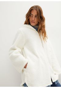 bonprix - Bluza rozpinana z polaru baranka, o linii litery A, z rozcięciami po bokach. Kolor: biały. Materiał: polar #1