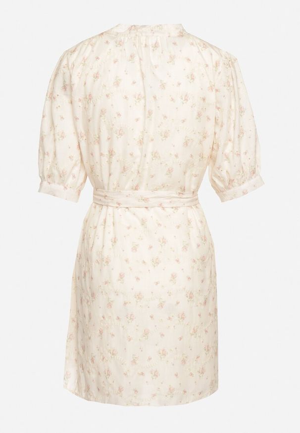 Born2be - Beżowo-Różowa Sukienka o Koszulowym Kroju na Guziki z Materiałowym Paskiem Belsagia. Okazja: na co dzień. Typ kołnierza: dekolt w kształcie V. Kolor: beżowy. Materiał: materiał. Typ sukienki: koszulowe. Styl: casual, elegancki, klasyczny