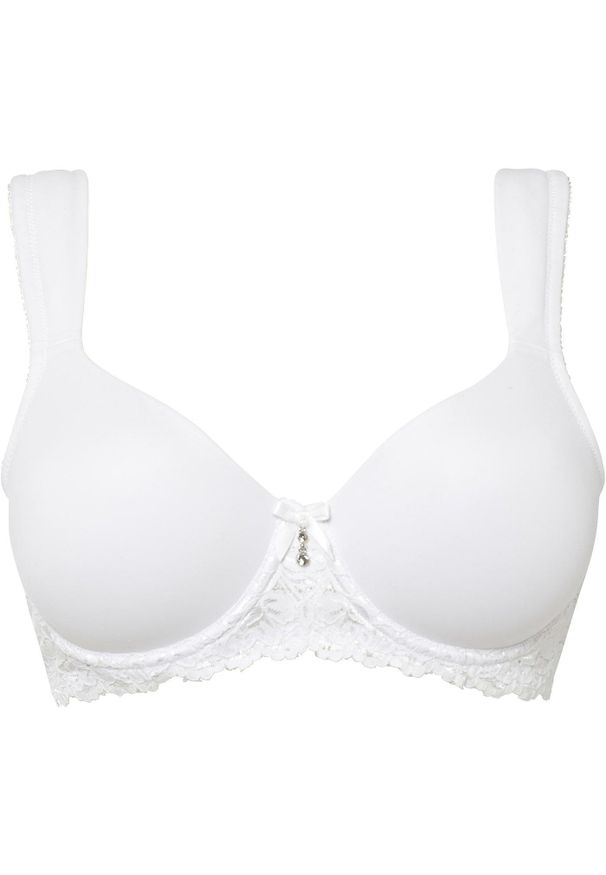 bonprix - Biustonosz z usztywnianymi miseczkami i wyściełanymi ramiączkami. Kolor: biały. Materiał: koronka. Wzór: koronka