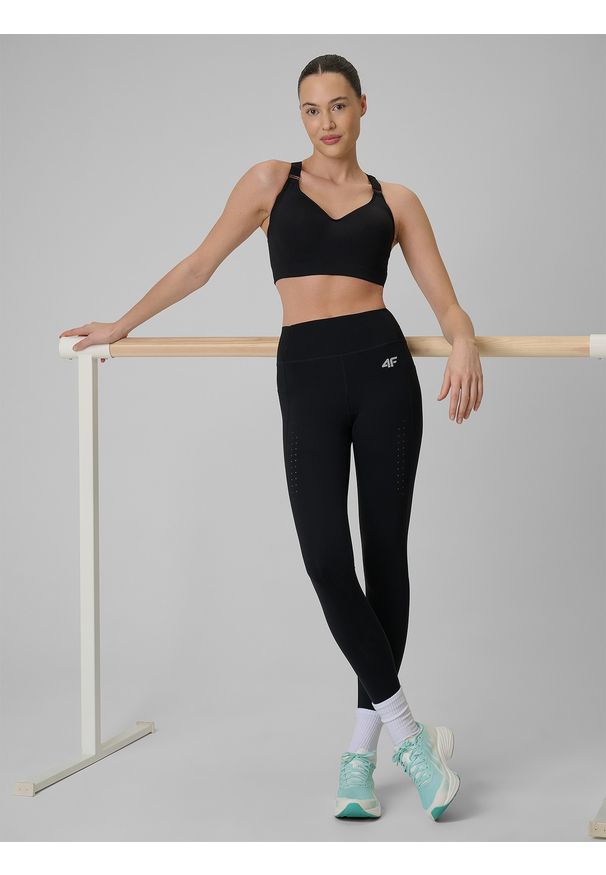 4f - 4F Legginsy treningowe szybkoschnące damskie - czarne XS. Stan: podwyższony. Kolor: czarny. Sport: fitness