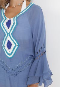 Born2be - Niebieska Tunika Raylee. Kolor: niebieski. Długość rękawa: długi rękaw. Długość: długie. Wzór: ażurowy. Styl: boho #4