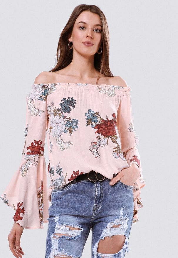 Born2be - Jasnoróżowa Bluzka Intuitively. Kolor: różowy. Wzór: kwiaty, nadruk