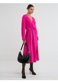 Big-Star - Sukienka damska z wiskozy midi różowa Rene 601. Kolor: różowy. Materiał: wiskoza. Długość rękawa: długi rękaw. Styl: klasyczny, elegancki. Długość: midi #5