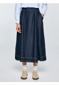 Big-Star - Spódnica damska midi jeansowa rozkloszowana granatowa Scarlet 652. Okazja: do pracy, na spacer. Kolor: niebieski. Materiał: jeans. Wzór: gładki, haft. Styl: elegancki #3