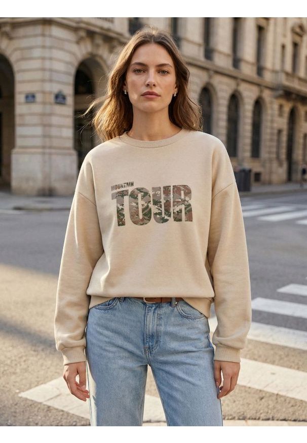 Sinsay - Bluza crewneck z napisem - beżowy. Kolor: beżowy. Wzór: napisy