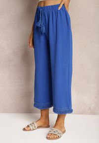 Renee - Niebieskie Szerokie Spodnie High Waist z Gumką w Pasie Jolfea. Okazja: na co dzień. Stan: podwyższony. Kolor: niebieski. Materiał: tkanina. Styl: elegancki, casual #3