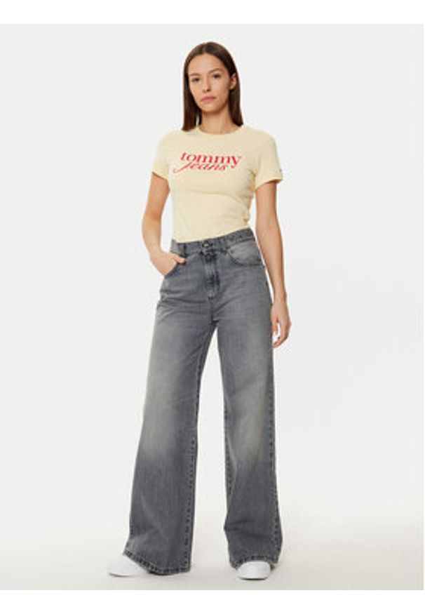 Tommy Jeans T-Shirt DW0DW19447 Żółty Slim Fit. Kolor: żółty. Materiał: bawełna