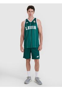 4f - Koszulka lifestyle z sezonu 2024/25 unisex 4F x Legia Warszawa - zielona. Typ kołnierza: dekolt w serek. Kolor: wielokolorowy. Materiał: syntetyk, włókno, dzianina, materiał. Długość rękawa: bez rękawów. Wzór: gładki, napisy, ze splotem. Sport: koszykówka, fitness