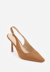 Renee - Brązowe Szpilki VICES Slingback Ozdobione Cyrkoniami na Obcasie Laodele. Okazja: na randkę, na imprezę. Zapięcie: sprzączka. Kolor: brązowy. Wzór: aplikacja. Obcas: na obcasie. Styl: elegancki. Wysokość obcasa: średni #9