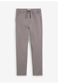 bonprix - Spodnie chłopięce chino ze stretchem i gumką w talii, Regular Fit Straight, z bawełny organicznej. Kolor: szary. Materiał: bawełna. Styl: elegancki