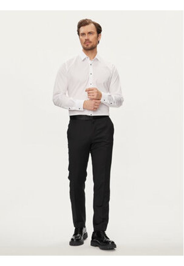 Karl Lagerfeld - KARL LAGERFELD Koszula 605000 Biały Modern Fit. Typ kołnierza: dekolt w karo. Kolor: biały. Materiał: bawełna