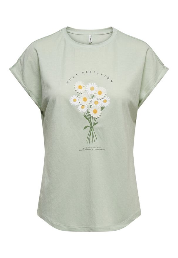 only - ONLY T-Shirt Jany 15372108 Zielony jasny Regular Fit. Kolor: zielony. Materiał: syntetyk