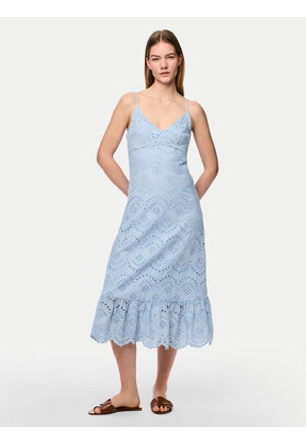 Pieces Sukienka letnia Vilde 17156565 Błękitny Regular Fit. Kolor: niebieski. Materiał: bawełna. Sezon: lato