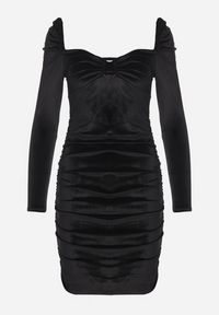 Born2be - Czarna Dopasowana Welurowa Sukienka Ozdobiona Marszczeniem Sopaliae. Kolor: czarny. Materiał: welur. Długość rękawa: długi rękaw. Wzór: aplikacja. Styl: klasyczny #1