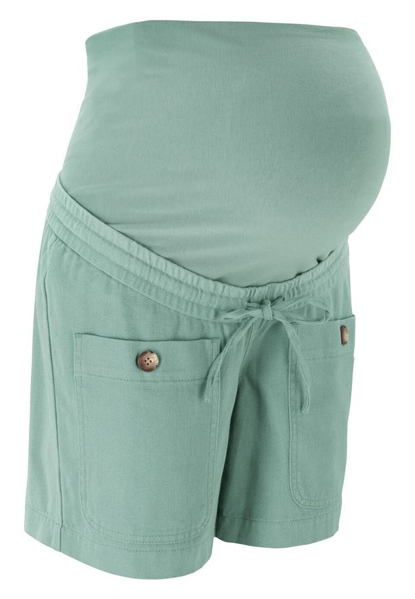 Szorty ciążowe bojówki bonprix dymny zielony. Kolekcja: moda ciążowa. Kolor: zielony