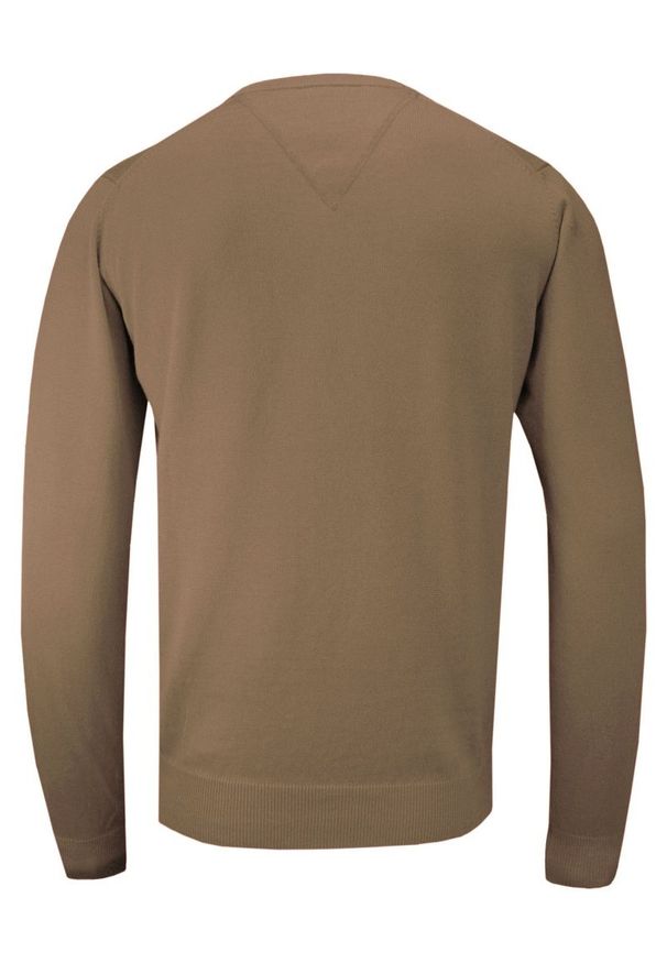 Sweter Beżowy w Serek (V-neck) Klasyczny, Męski, Sepia, Jednokolorowy - Adriano Guinari. Okazja: na co dzień, na spotkanie biznesowe, do pracy. Typ kołnierza: dekolt w serek. Kolor: brązowy, wielokolorowy, beżowy. Materiał: bawełna. Styl: klasyczny