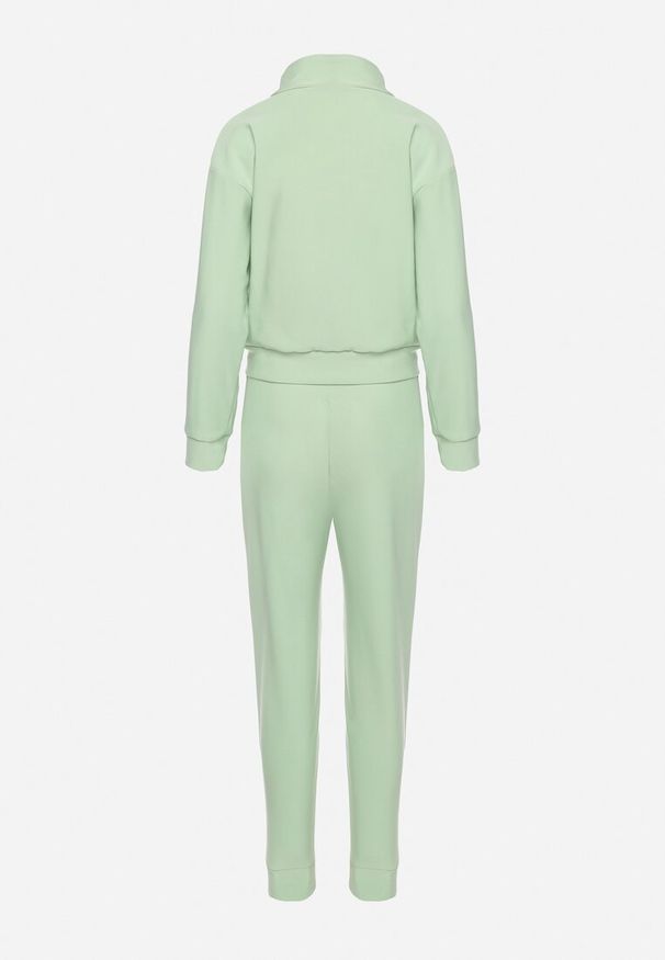 Born2be - Jasnozielony Komplet Ozdobiony Napisem z Nadrukiem Bluza i Spodnie Junivea. Kolor: zielony. Wzór: aplikacja, napisy, nadruk