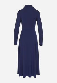 Born2be - Granatowa Sukienka z Półgolfem Taliowana z Rozcięciem na Boku Sailea. Okazja: na co dzień. Kolor: niebieski. Długość rękawa: długi rękaw. Styl: klasyczny, casual, elegancki #7