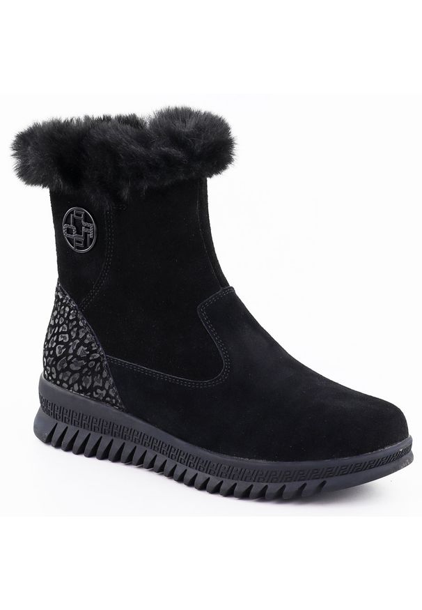 Skórzane botki damskie zamszowe z futerkiem czarne Filippo DBT7271. Kolor: czarny. Materiał: skóra. Szerokość cholewki: normalna