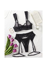 Intica - Komplet bielizny czteroczęściowy z delikatnych materiałów Joanie. Kolor: czarny. Materiał: materiał