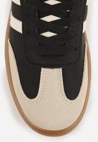 Renee - Czarno-Beżowe Casualowe Sneakersy na Płaskiej Podeszwie z Paskami Jereria. Okazja: na co dzień. Zapięcie: pasek. Kolor: czarny. Materiał: jeans. Obcas: na płaskiej podeszwie #2