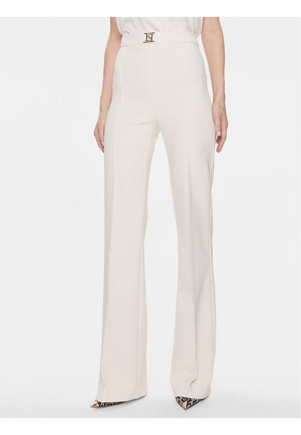 Elisabetta Franchi Spodnie materiałowe PA-T15-41E2 Écru Regular Fit. Materiał: syntetyk, materiał