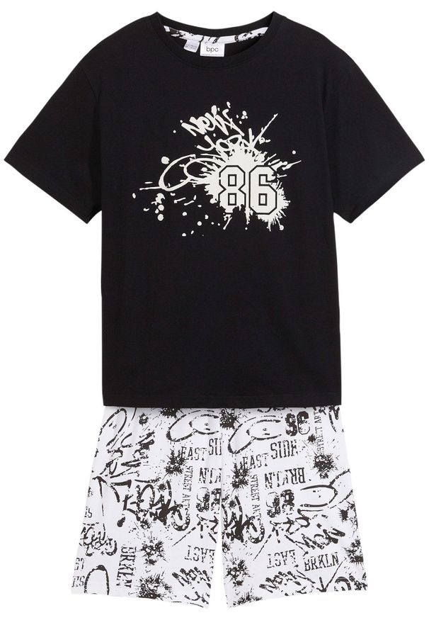 bonprix - Bawełniana piżama chłopięca z krótkimi spodniami (2 cz.). Kolor: biały. Materiał: bawełna. Długość: krótkie