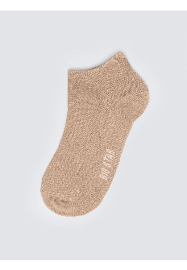 Big-Star - Stopki damskie ażurowe beżowe Holiana 801. Kolor: beżowy. Materiał: skóra, wiskoza. Wzór: ażurowy