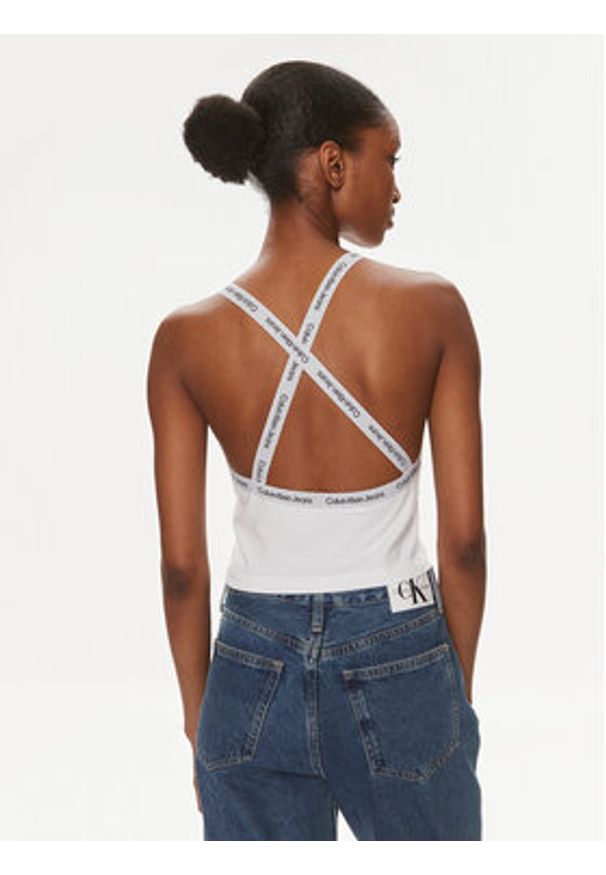 Calvin Klein Jeans Top Logo J20J223110 Biały Slim Fit. Kolor: biały. Materiał: bawełna