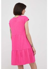 GAP sukienka kolor różowy mini rozkloszowana. Kolor: różowy. Materiał: dzianina. Długość rękawa: krótki rękaw. Długość: mini #4