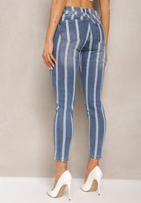 Renee - Niebieskie Jeansy Skinny Ozdobione Printem w Paski Klefiana. Kolor: niebieski. Wzór: paski, aplikacja, nadruk