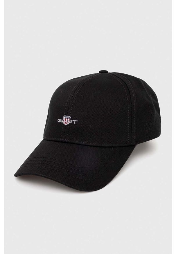 GANT - Gant czapka z daszkiem bawełniana kolor czarny z aplikacją. Kolor: czarny. Materiał: bawełna. Wzór: aplikacja