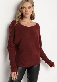 Born2be - Bordowy Sweter z Lnem i Dekoltem w Łódkę o Kroju Oversize Sassirra. Okazja: do pracy. Typ kołnierza: dekolt w łódkę. Kolor: czerwony. Materiał: len. Styl: elegancki #6