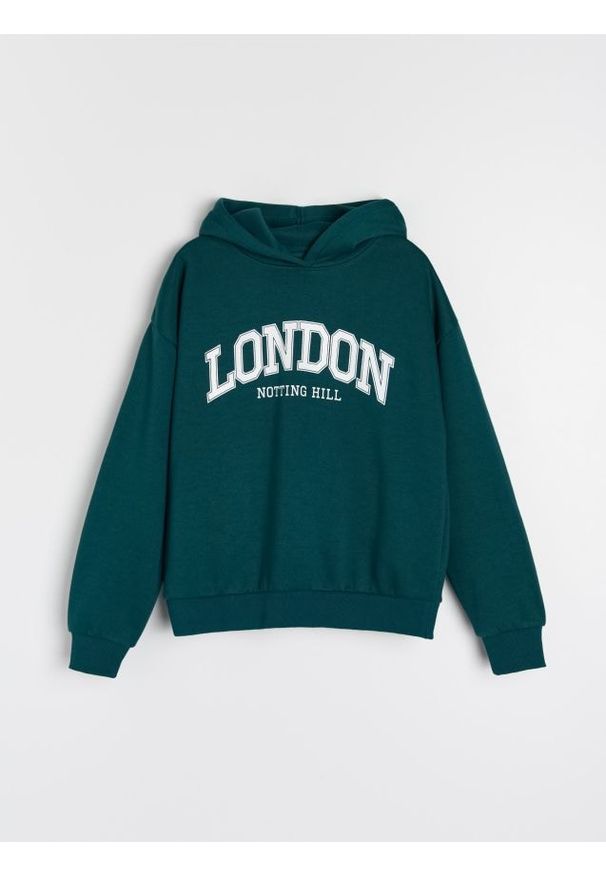 Sinsay - Bluza z napisem - zielony. Kolor: zielony. Wzór: napisy