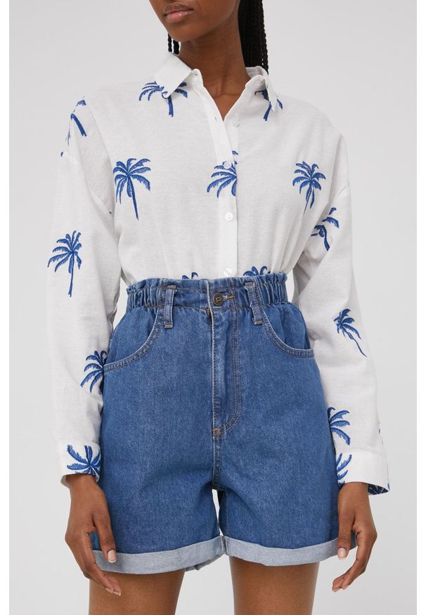 Answear Lab szorty jeansowe damskie gładkie high waist. Okazja: na co dzień. Stan: podwyższony. Kolor: niebieski. Materiał: jeans. Wzór: gładki. Styl: wakacyjny