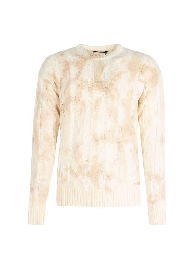 Takeshy Kurosawa Sweter | 83063 | Maglia Treccia Sfumata | Mężczyzna | Kremowy. Okazja: na co dzień. Kolor: kremowy. Materiał: wełna, poliamid, bawełna. Wzór: aplikacja, ze splotem. Styl: casual