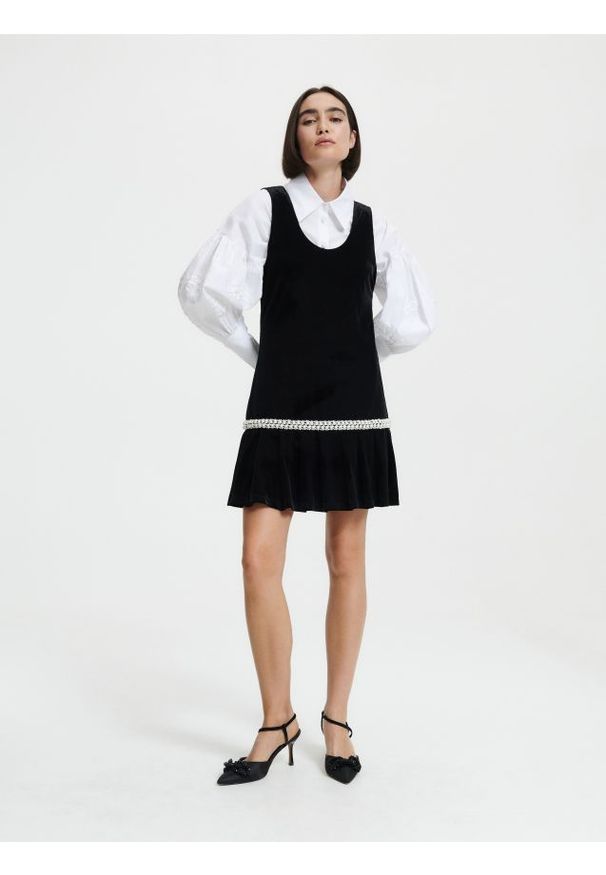 Reserved - Welurowa sukienka mini - czarny. Kolor: czarny. Materiał: welur. Długość: mini