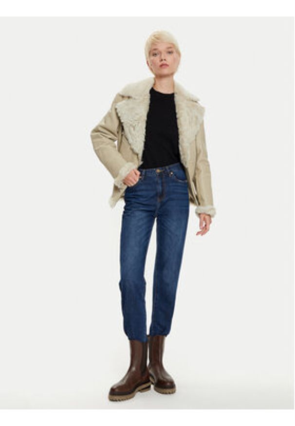 BOSS - Boss Kurtka skórzana 50524016 Écru Regular Fit. Kolor: kremowy. Materiał: skóra