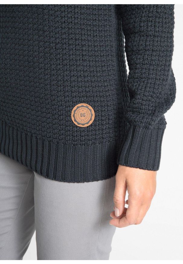 bonprix - Sweter z golfem z troczkami. Typ kołnierza: golf. Kolor: czarny. Materiał: skóra. Wzór: aplikacja