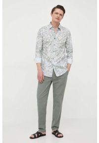 BOSS koszula męska kolor turkusowy slim z kołnierzykiem włoskim. Typ kołnierza: kołnierzyk włoski. Kolor: turkusowy. Materiał: tkanina #3