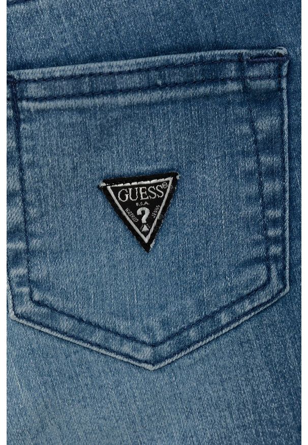 Guess szorty jeansowe dziecięce gładkie regulowana talia. Stan: podwyższony. Kolor: niebieski. Materiał: jeans. Wzór: gładki
