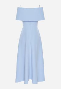 Born2be - Niebieska Sukienka o Rozkloszowanym Kroju na Ramiączkach z Wywijanym Dekoltem Jenathia. Okazja: na wesele, na ślub cywilny, na studniówkę, na imprezę. Kolor: niebieski. Długość rękawa: na ramiączkach #6