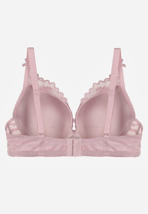 Renee - Fioletowy Biustonosz Ozdobiony Koronką i Kokardkami Sellene. Kolor: fioletowy. Materiał: koronka. Wzór: aplikacja, koronka