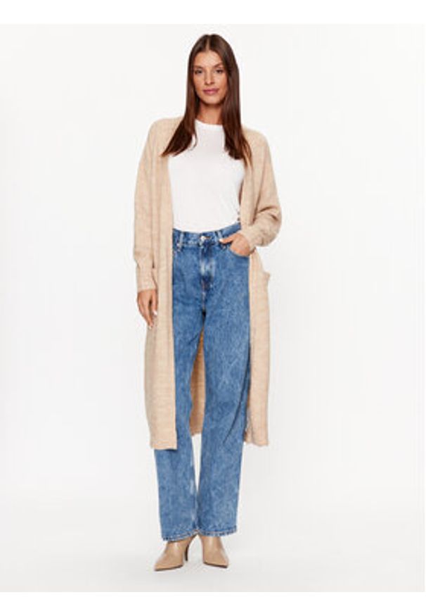 YAS Kardigan 26030702 Beżowy Loose Fit. Kolor: beżowy. Materiał: syntetyk